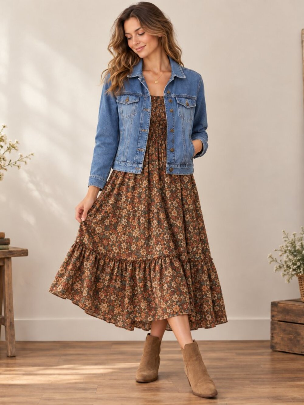 Bass Women’s Large Cottagecore Light Wash Denim Trucker Jacket Western Boho